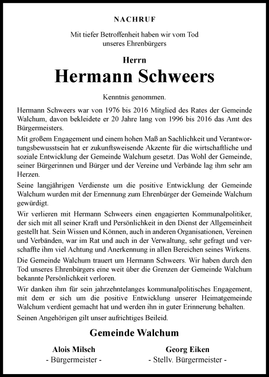 Traueranzeige von Hermann Schweers von Neue Osnabrücker Zeitung GmbH & Co. KG