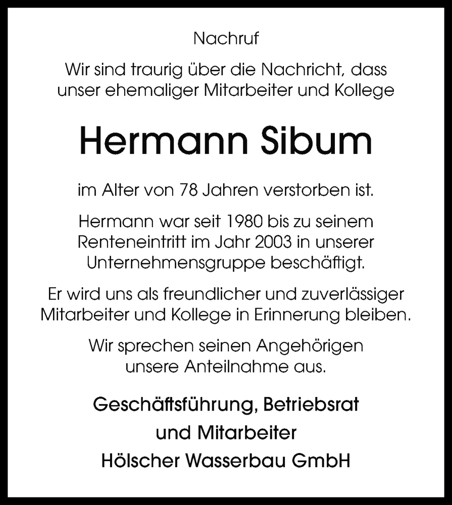  Traueranzeige für Hermann Sibum vom 30.01.2026 aus Neue Osnabrücker Zeitung GmbH & Co. KG
