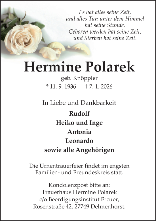 Traueranzeige von Hermine Polarek von DK Medien GmbH & Co. KG