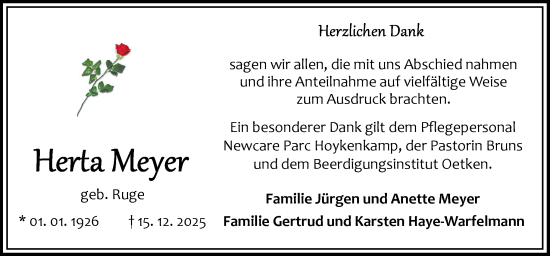 Traueranzeige von Herta Meyer von DK Medien GmbH & Co. KG