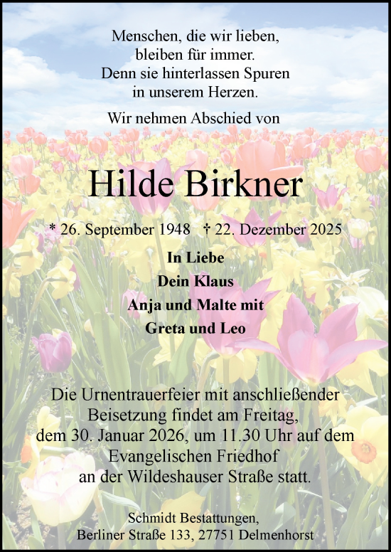 Traueranzeige von Hilde Birkner von DK Medien GmbH & Co. KG