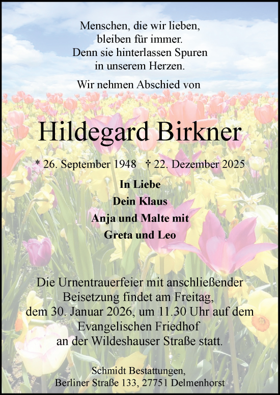 Traueranzeige von Hildegard Birkner von DK Medien GmbH & Co. KG