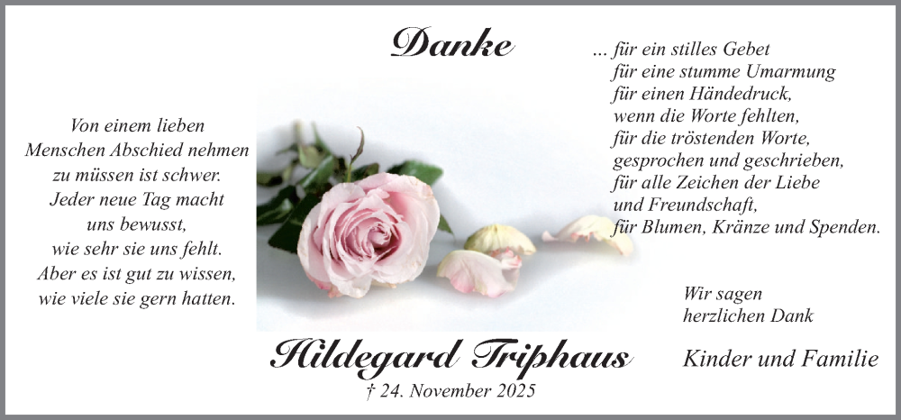  Traueranzeige für Hildegard Triphaus vom 10.01.2026 aus Neue Osnabrücker Zeitung GmbH & Co. KG