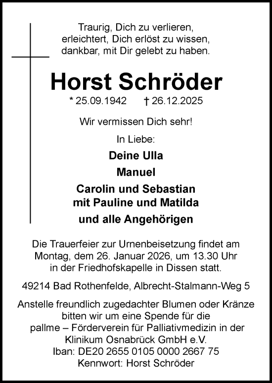Traueranzeige von Horst Schröder von Neue Osnabrücker Zeitung GmbH & Co. KG
