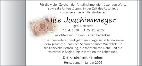 Traueranzeige von Ilse Joachimmeyer von Neue Osnabrücker Zeitung GmbH & Co. KG