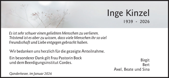 Traueranzeige von Inge Kinzel von DK Medien GmbH & Co. KG