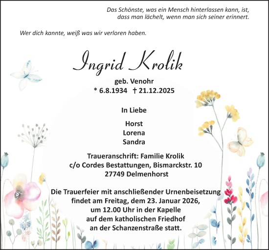 Traueranzeige von Ingrid Krolik von DK Medien GmbH & Co. KG