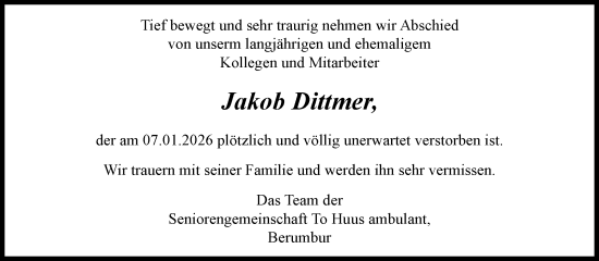 Traueranzeige von Jakob Dittmer von Ostfriesischer Kurier GmbH