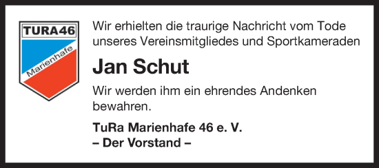 Traueranzeige von Jan Schut von Ostfriesischer Kurier GmbH