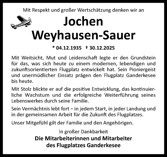 Traueranzeige von Jochen Weyhausen-Sauer von DK Medien GmbH & Co. KG