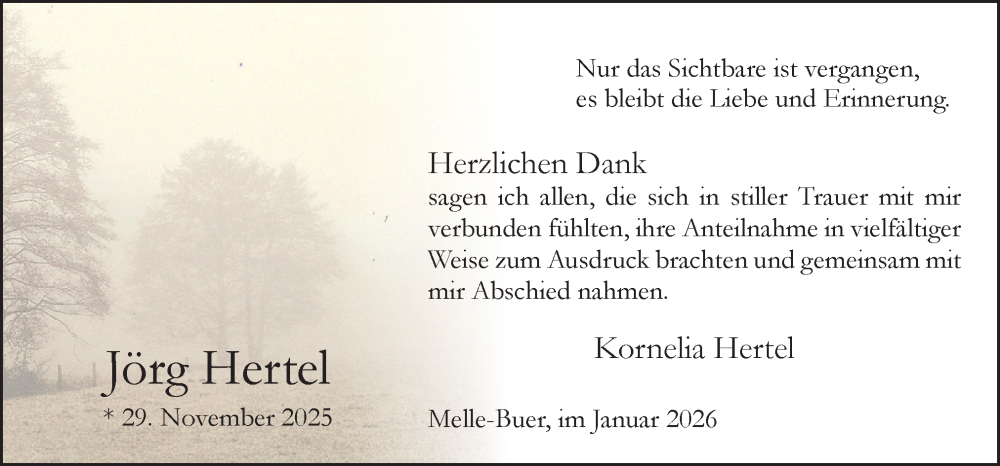  Traueranzeige für Jörg Hertel vom 10.01.2026 aus Neue Osnabrücker Zeitung GmbH & Co. KG