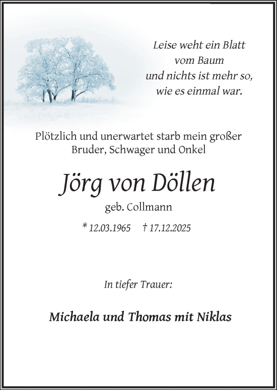 Traueranzeige von Jörg von Döllen von DK Medien GmbH & Co. KG