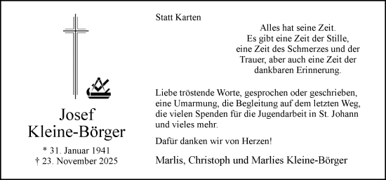 Traueranzeige von Josef Kleine-Börger von Neue Osnabrücker Zeitung GmbH & Co. KG