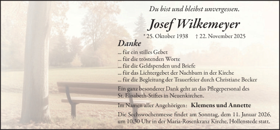 Traueranzeige von Josef Wilkemeyer von Neue Osnabrücker Zeitung GmbH & Co. KG