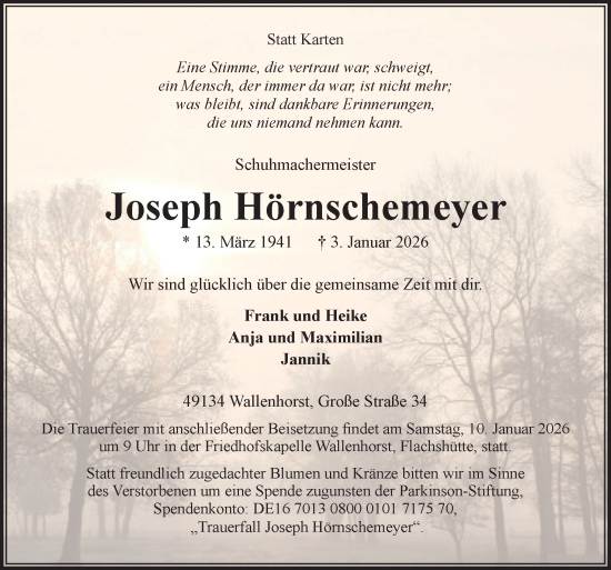Traueranzeige von Joseph Hörnschemeyer von Neue Osnabrücker Zeitung GmbH & Co. KG