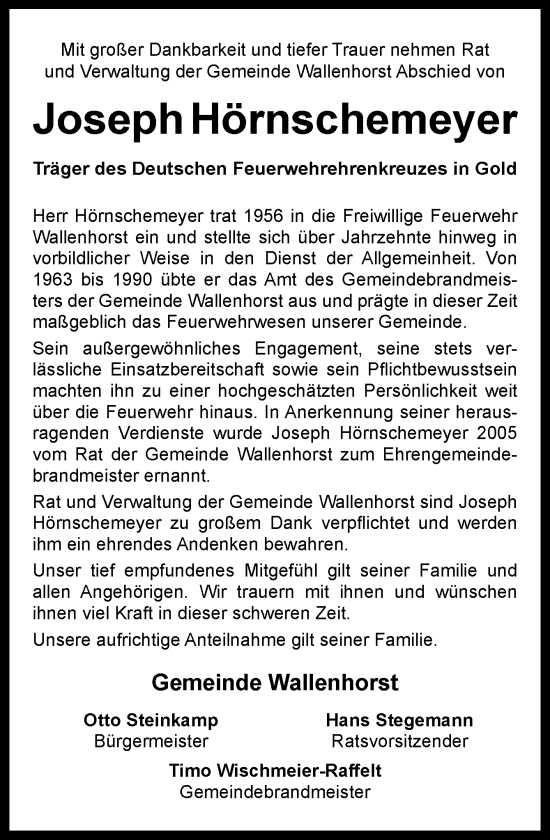 Traueranzeige von Joseph Hörnschemeyer von Neue Osnabrücker Zeitung GmbH & Co. KG