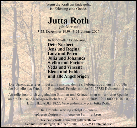 Traueranzeige von Jutta Roth von DK Medien GmbH & Co. KG