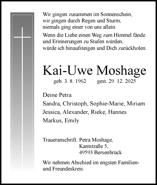 Traueranzeige von Kai-Uwe Moshage von Neue Osnabrücker Zeitung GmbH & Co. KG