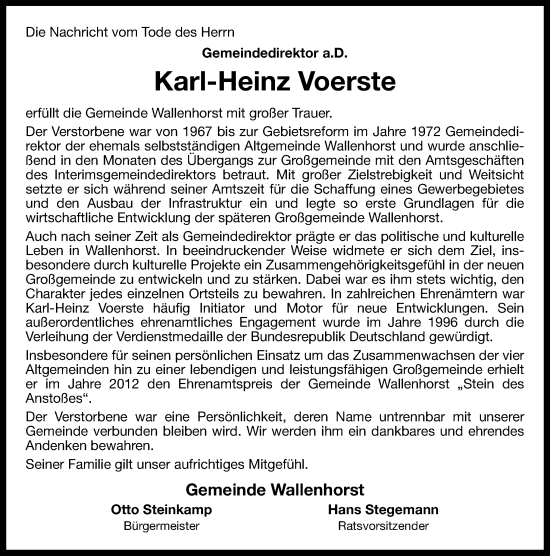 Traueranzeige von Karl-Heinz Voerste von Neue Osnabrücker Zeitung GmbH & Co. KG