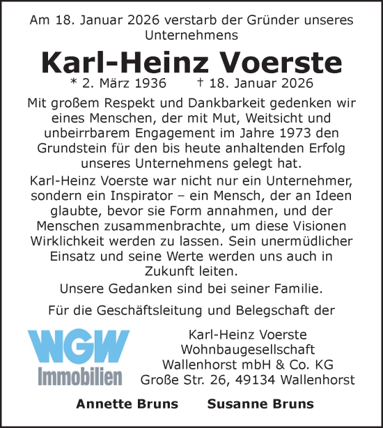 Traueranzeige von Karl-Heinz Voerste von Neue Osnabrücker Zeitung GmbH & Co. KG