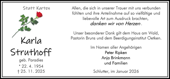 Traueranzeige von Karla Struthoff von DK Medien GmbH & Co. KG