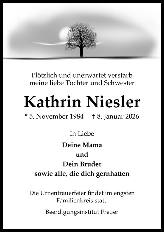 Traueranzeige von Kathrin Niesler von DK Medien GmbH & Co. KG