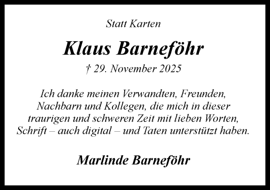 Traueranzeige von Klaus Barneföhr von DK Medien GmbH & Co. KG