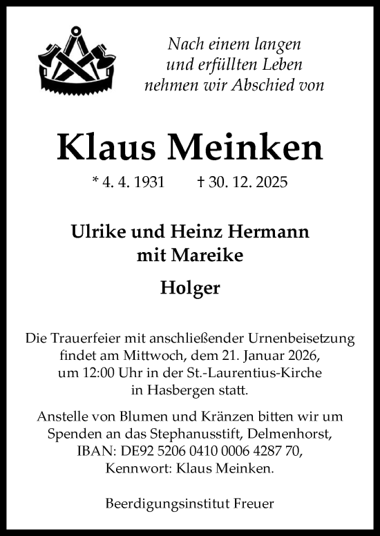Traueranzeige von Klaus Meinken von DK Medien GmbH & Co. KG