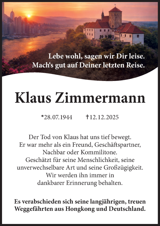 Traueranzeige von Klaus Zimmermann von Neue Osnabrücker Zeitung GmbH & Co. KG