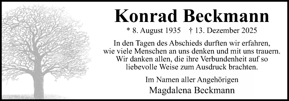  Traueranzeige für Konrad Beckmann vom 31.01.2026 aus Neue Osnabrücker Zeitung GmbH & Co. KG