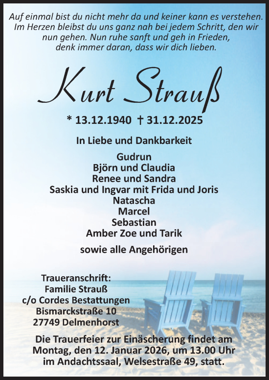 Traueranzeige von Kurt Strauß von DK Medien GmbH & Co. KG