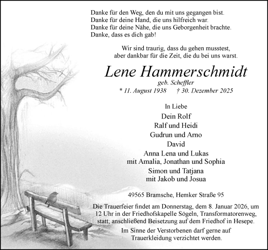 Traueranzeige von Lene Hammerschmidt von Neue Osnabrücker Zeitung GmbH & Co. KG