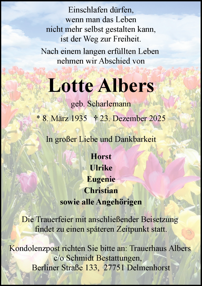  Traueranzeige für Lotte Albers vom 10.01.2026 aus DK Medien GmbH & Co. KG