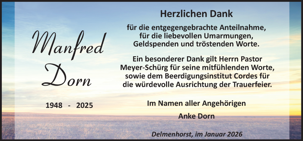  Traueranzeige für Manfred Dorn vom 03.01.2026 aus DK Medien GmbH & Co. KG