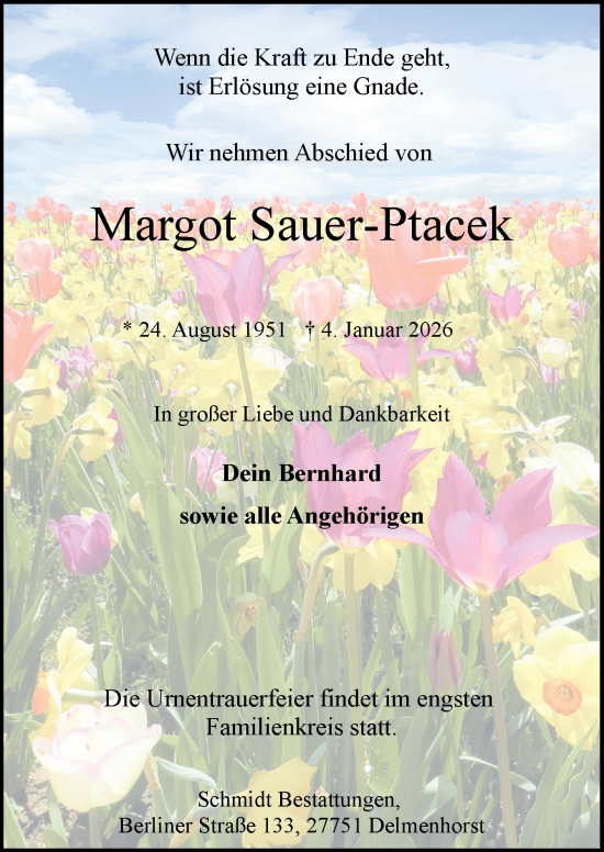 Traueranzeige von Margot Sauer-Ptacek von DK Medien GmbH & Co. KG