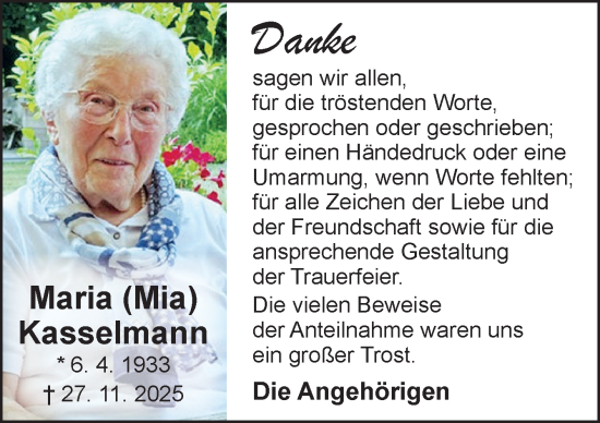 Traueranzeige von Maria Kasselmann von Neue Osnabrücker Zeitung GmbH & Co. KG