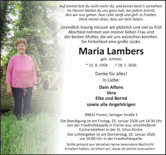 Traueranzeige von Maria Lambers von Neue Osnabrücker Zeitung GmbH & Co. KG
