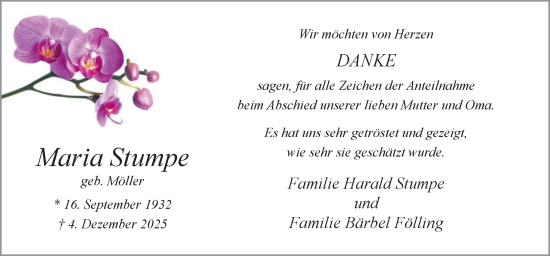 Traueranzeige von Maria Stumpe von Neue Osnabrücker Zeitung GmbH & Co. KG