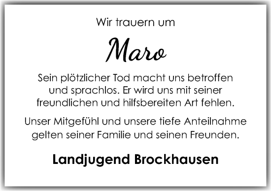 Traueranzeige von Maro  von Neue Osnabrücker Zeitung GmbH & Co. KG