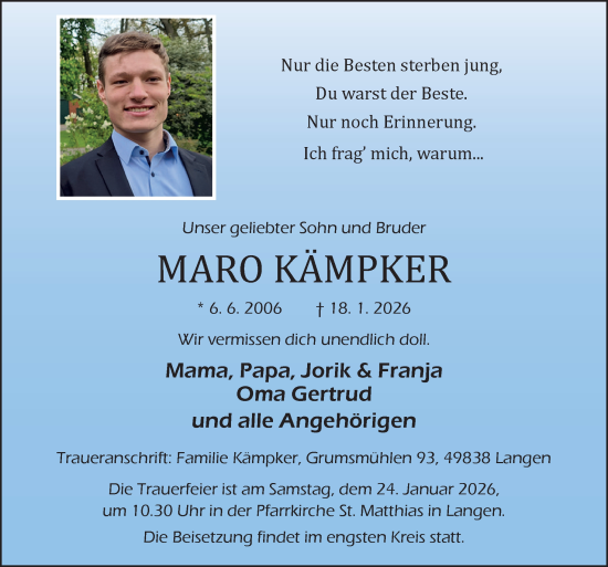 Traueranzeige von Maro Kämpker von Neue Osnabrücker Zeitung GmbH & Co. KG