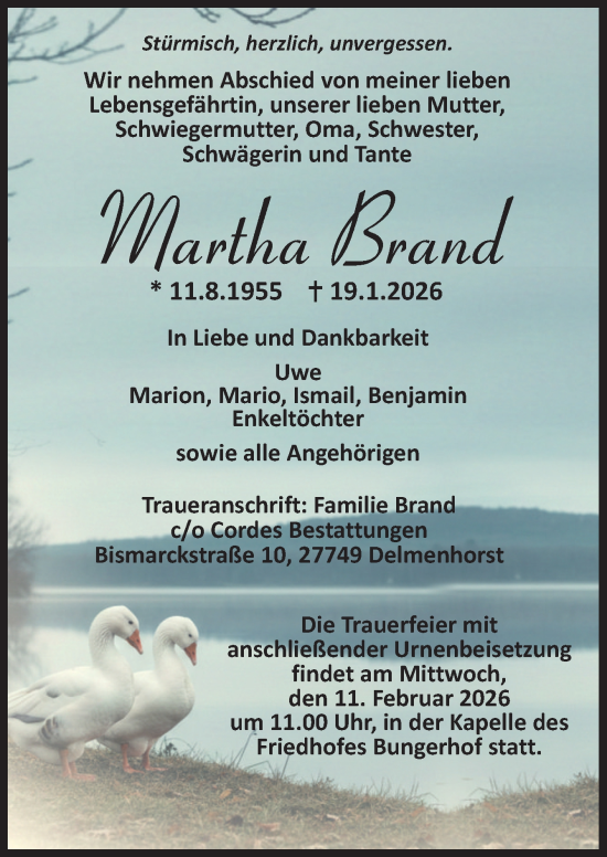 Traueranzeige von Martha Brand von DK Medien GmbH & Co. KG