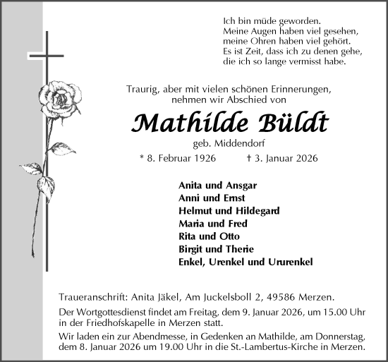 Traueranzeige von Mathilde Büldt von Neue Osnabrücker Zeitung GmbH & Co. KG