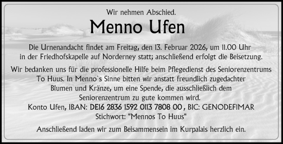 Traueranzeige von Menno Ufen von Ostfriesischer Kurier GmbH