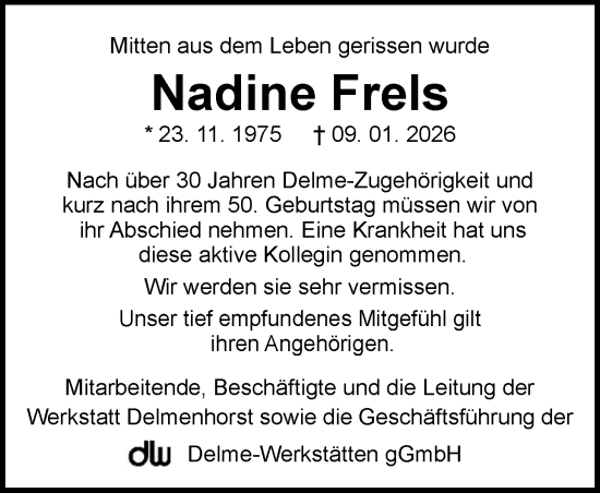 Traueranzeige von Nadine Frels von DK Medien GmbH & Co. KG