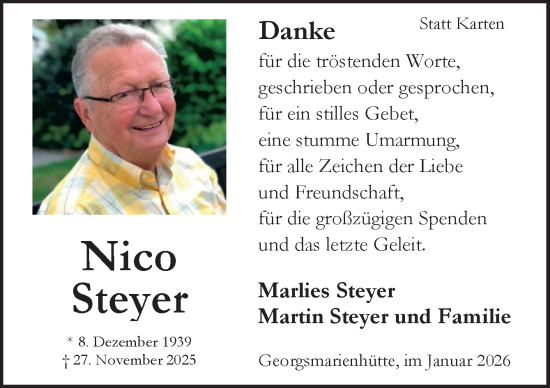 Traueranzeige von Nico Steyer von Neue Osnabrücker Zeitung GmbH & Co. KG