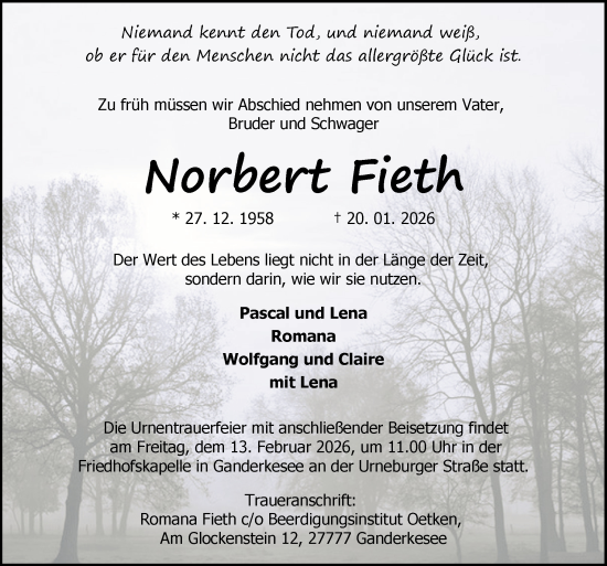 Traueranzeige von Norbert Fieth von DK Medien GmbH & Co. KG