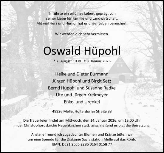 Traueranzeige von Oswald Hüpohl von Neue Osnabrücker Zeitung GmbH & Co. KG