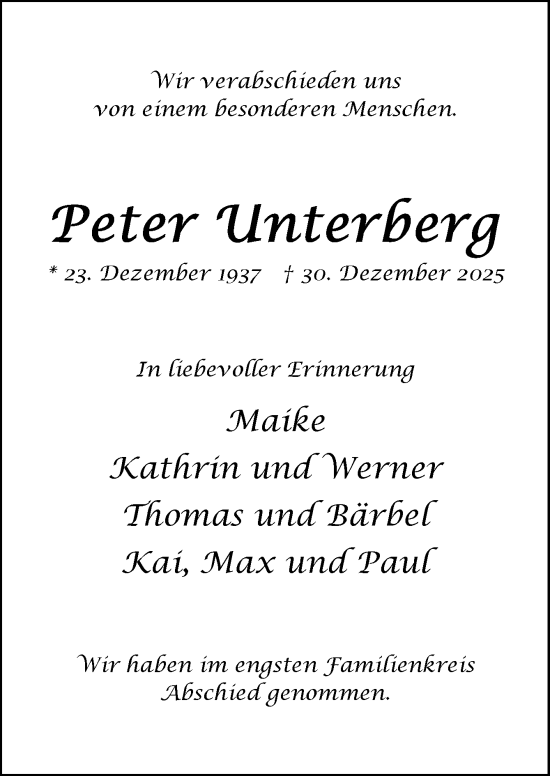 Traueranzeige von Peter Unterberg von Neue Osnabrücker Zeitung GmbH & Co. KG