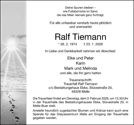 Traueranzeige von Ralf Tiemann von Neue Osnabrücker Zeitung GmbH & Co. KG