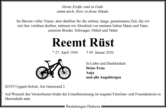 Traueranzeige von Reemt Rüst von Ostfriesischer Kurier GmbH